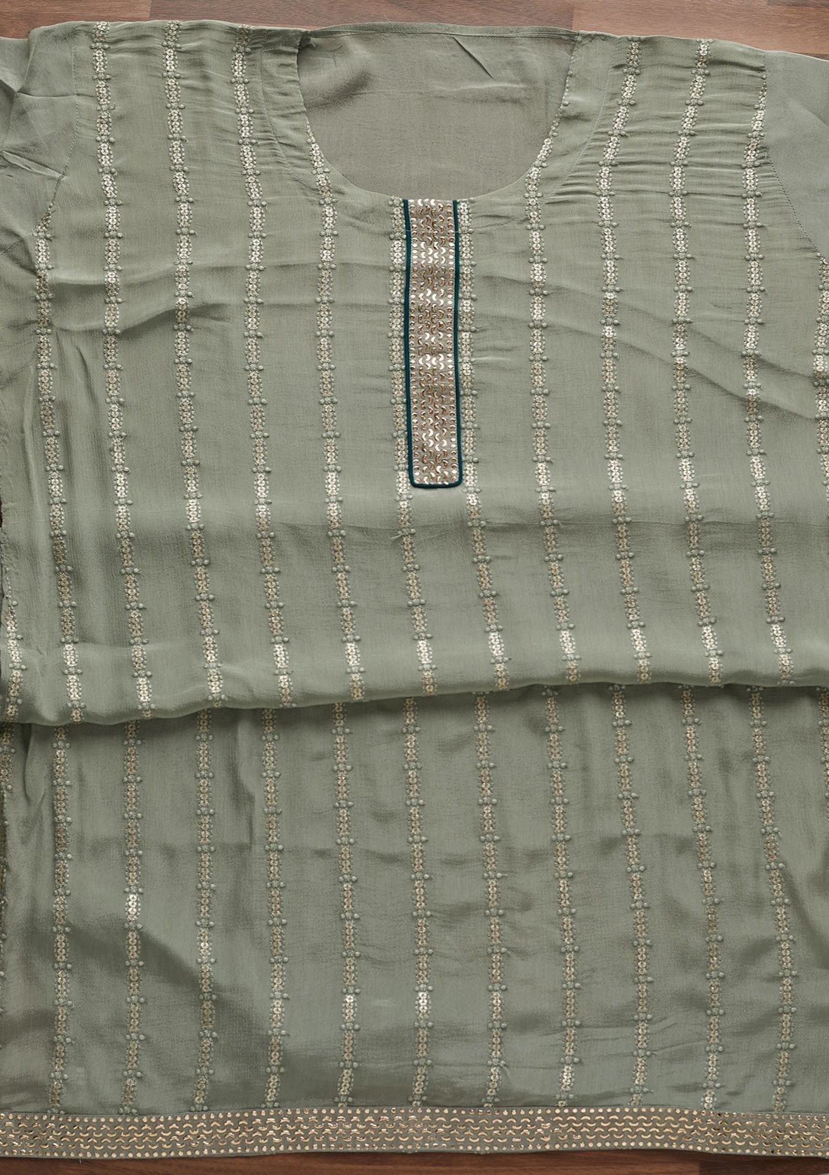 Light Grey Sequins Georgette Designer Unstitched Salwar Suit - Koskii