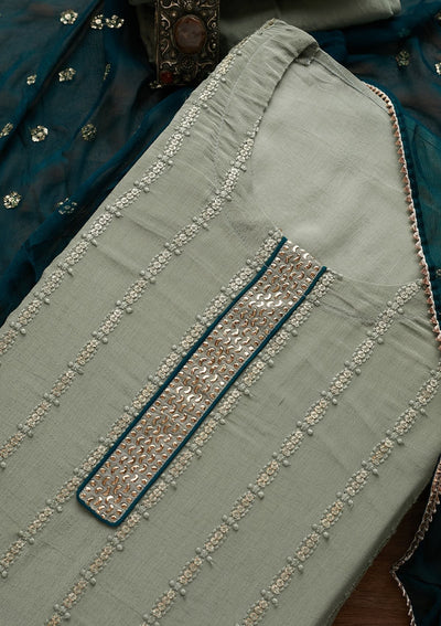 Light Grey Sequins Georgette Designer Unstitched Salwar Suit - Koskii