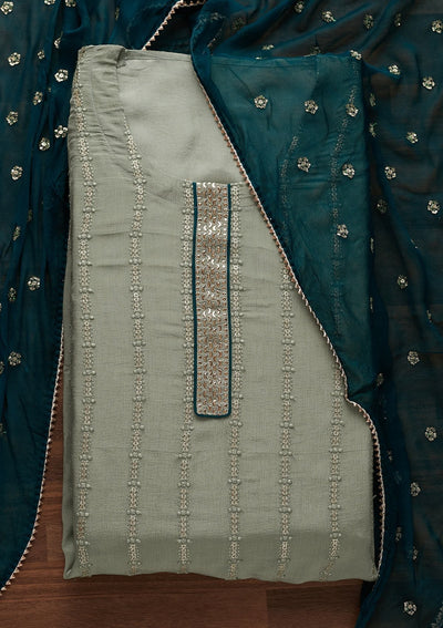 Light Grey Sequins Georgette Designer Unstitched Salwar Suit - Koskii