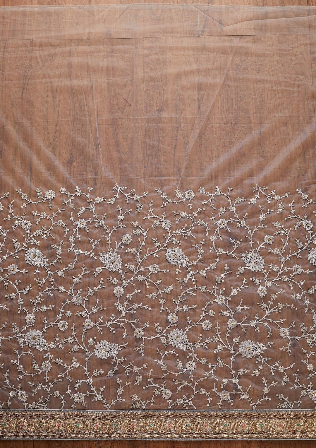 Light Grey Sequins Net Designer Saree - koskii