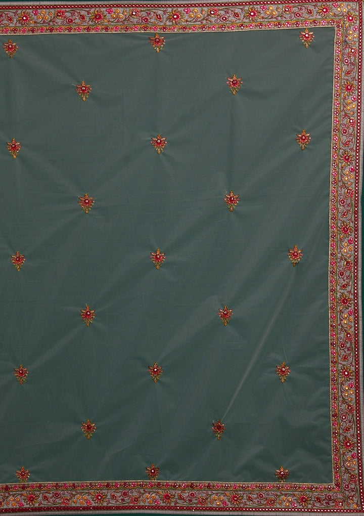 Light Grey Sequins Raw Silk Designer Lehenga - Koskii