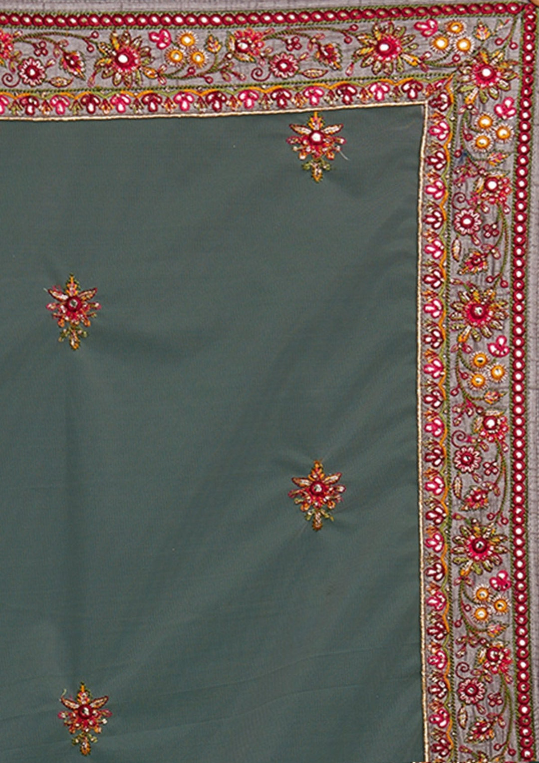 Light Grey Sequins Raw Silk Designer Lehenga - Koskii