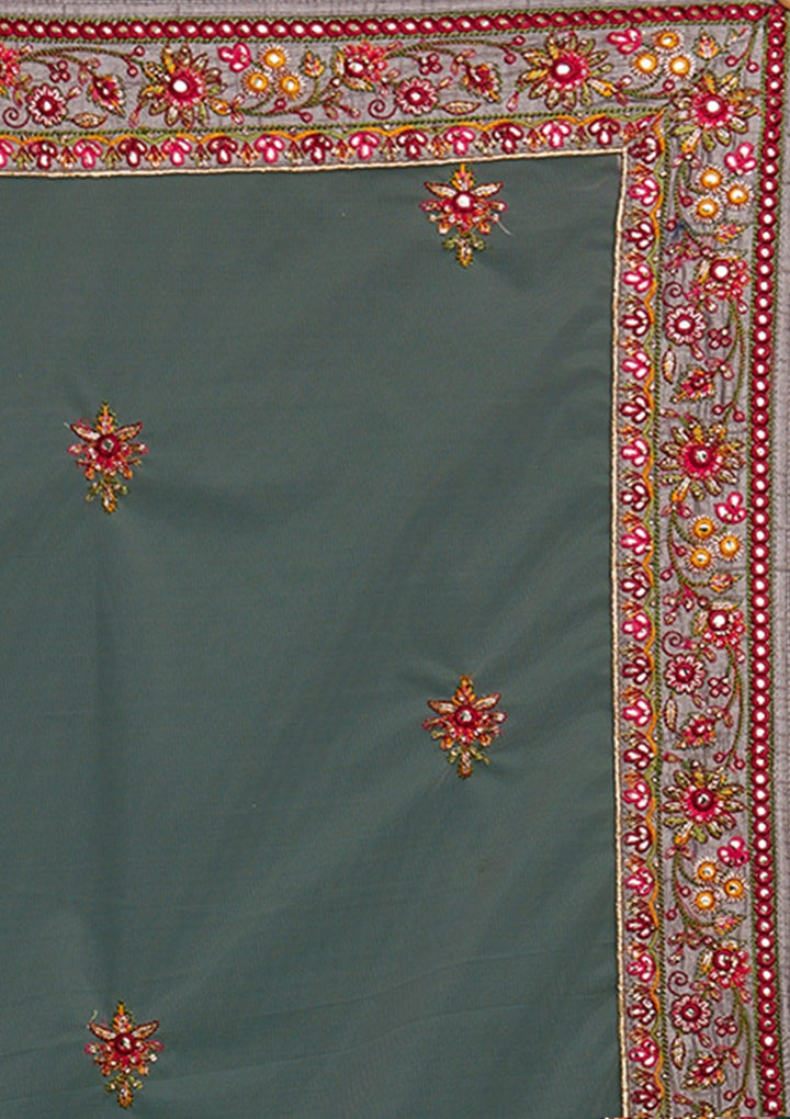 Light Grey Sequins Raw Silk Designer Lehenga - Koskii