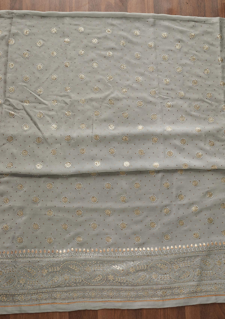 Light Grey Sequins Semi Crepe Designer Unstitched Salwar Suit - Koskii