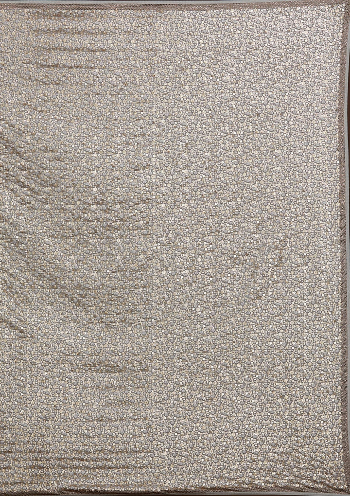 Light Grey Sequins Semi Crepe Saree-Koskii