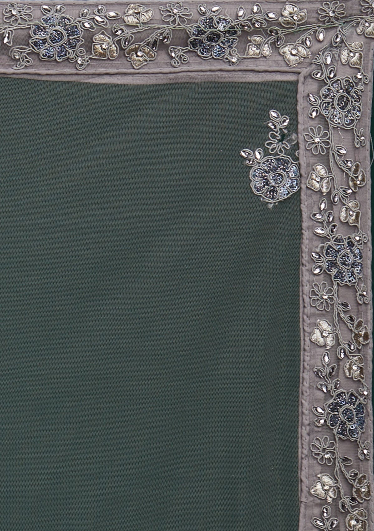 Light Grey Silver Stonework Net Designer Semi-Stitched Lehenga - Koskii