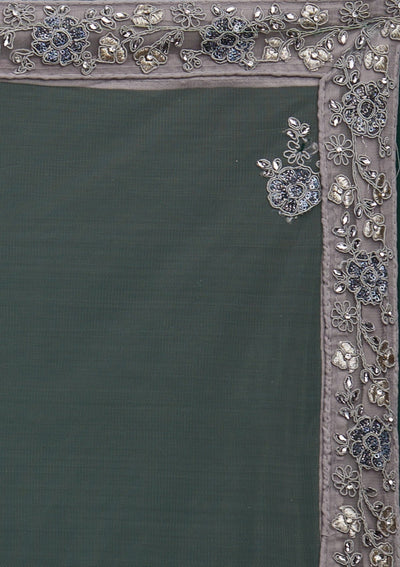 Light Grey Silver Stonework Net Designer Semi-Stitched Lehenga - Koskii