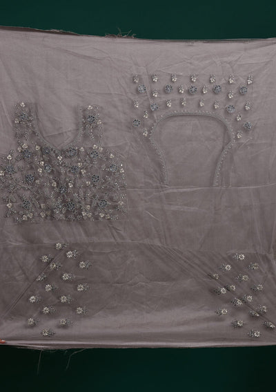 Light Grey Silver Stonework Net Designer Semi-Stitched Lehenga - Koskii