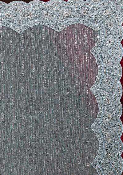 Light Grey Sequins Net Designer Saree-Koskii