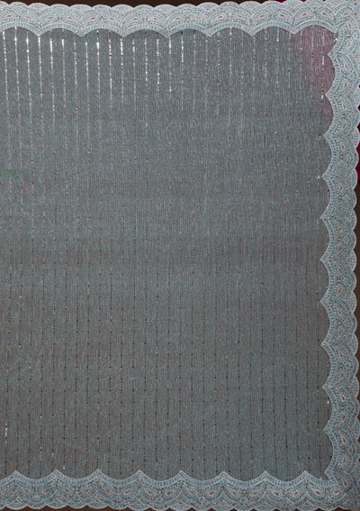 Light Grey Sequins Net Designer Saree-Koskii