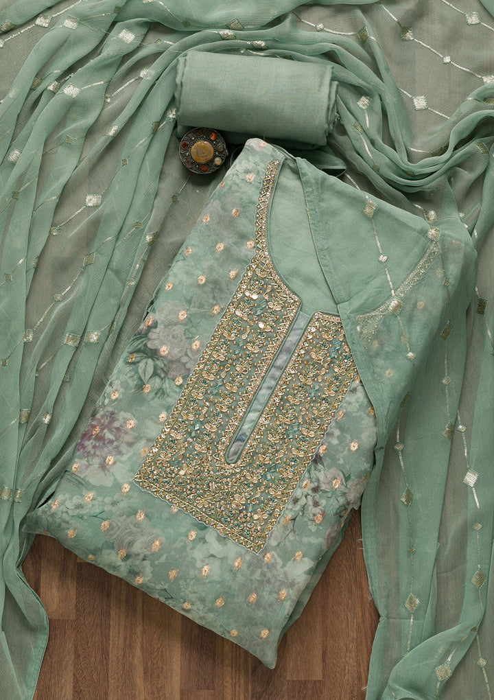 Light Grey Stonework Georgette Unstitched Salwar Suit-Koskii