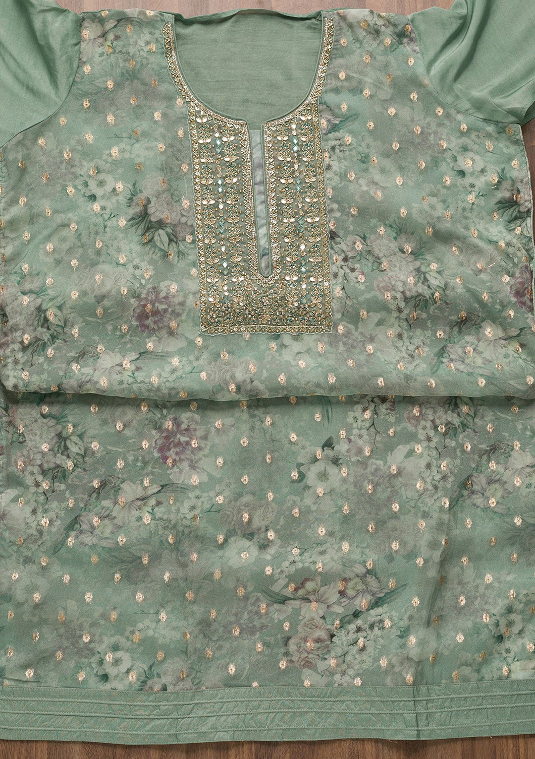 Light Grey Stonework Georgette Unstitched Salwar Suit-Koskii