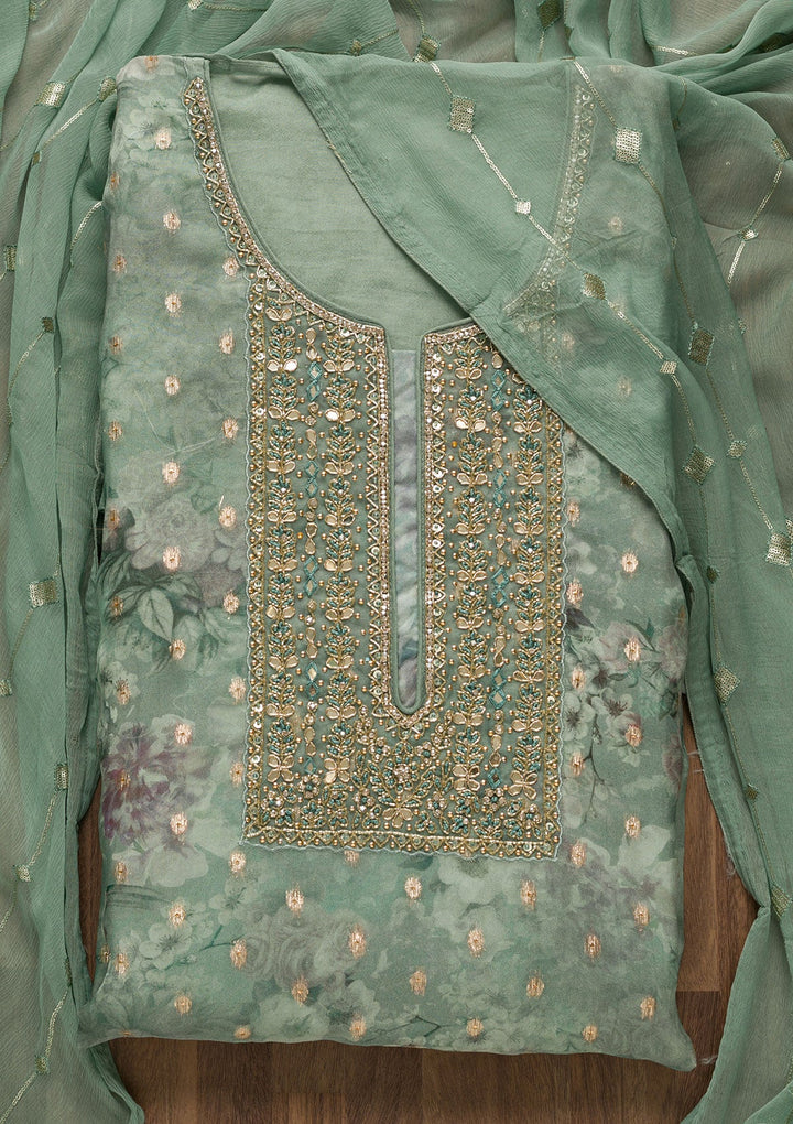 Light Grey Stonework Georgette Unstitched Salwar Suit-Koskii