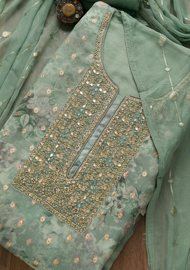 Light Grey Stonework Georgette Unstitched Salwar Suit-Koskii