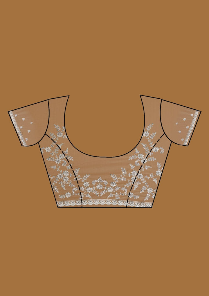 Light Grey Stonework Net Designer Saree - koskii