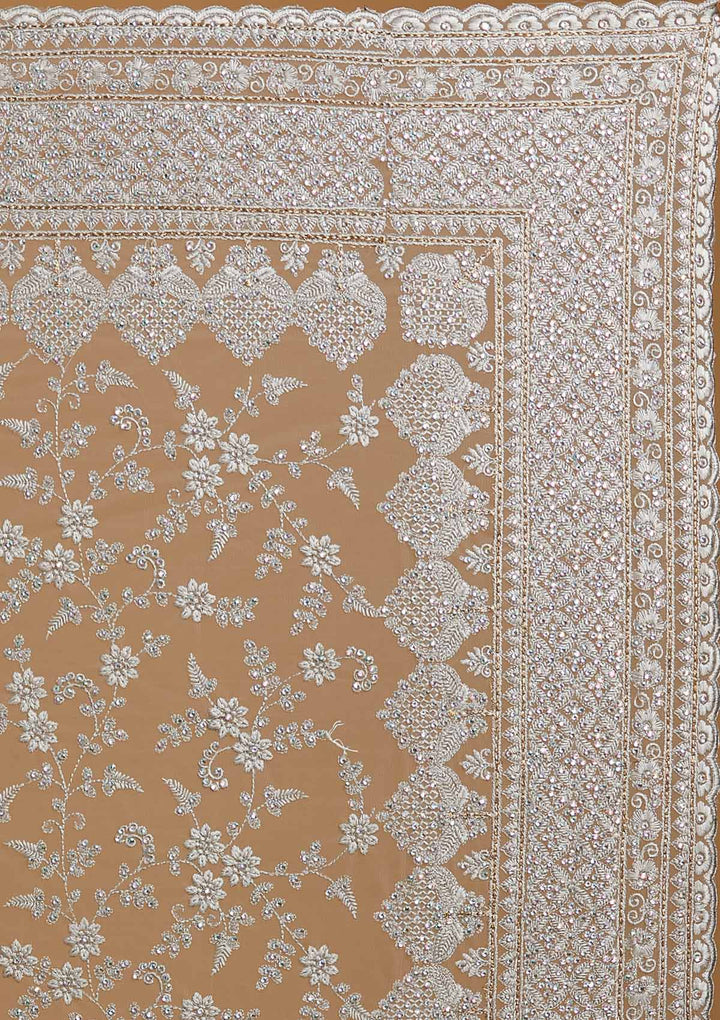 Light Grey Stonework Net Designer Saree - koskii