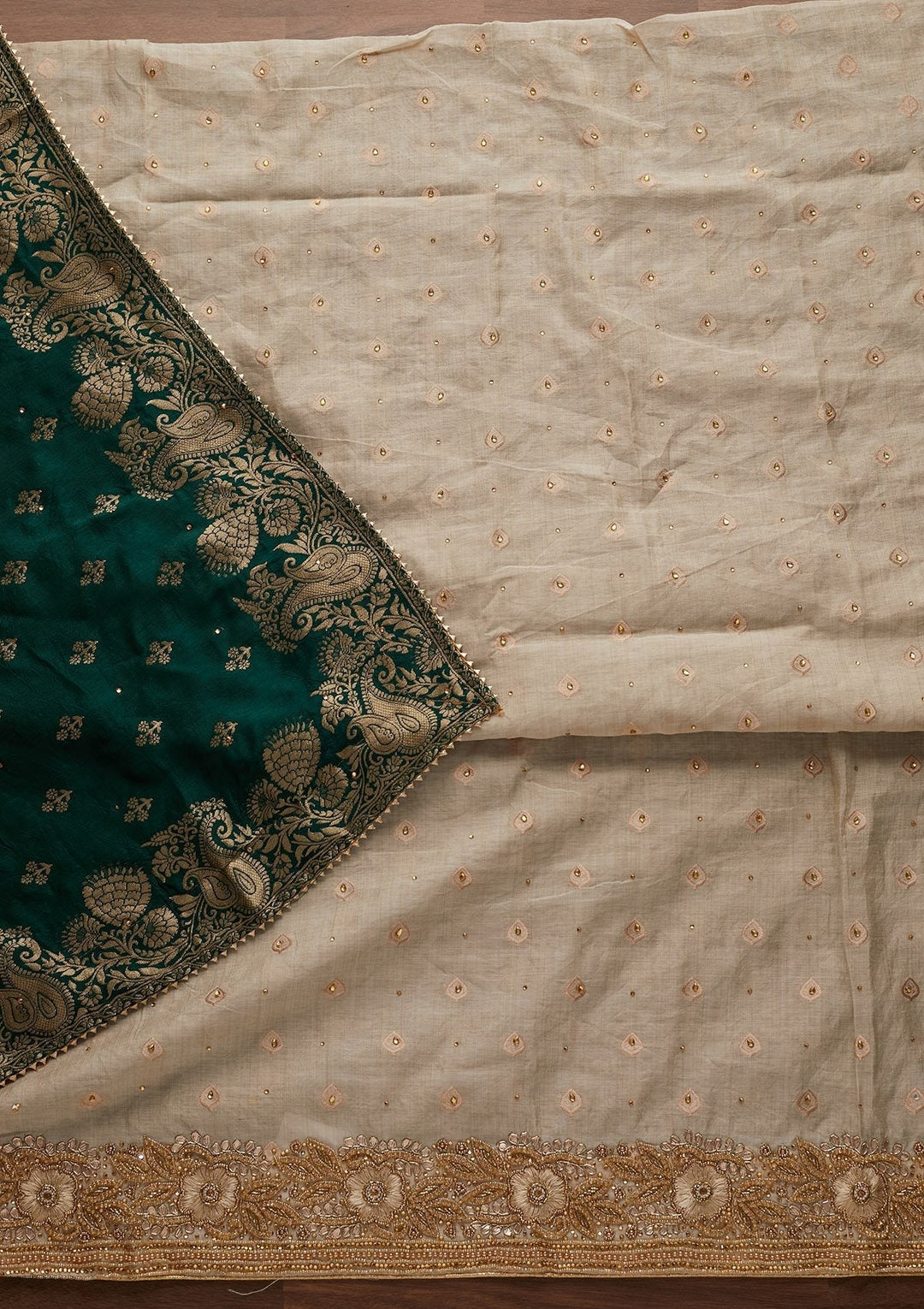 Light Grey Stonework Semi Crepe Designer Unstitched Salwar Suit - Koskii
