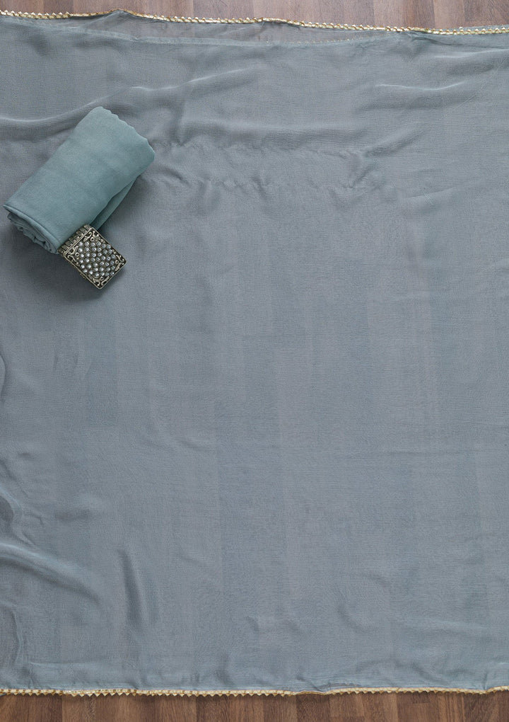 Light Grey Semi Crepe Stonework Unstitched Salwar Suit-koskii