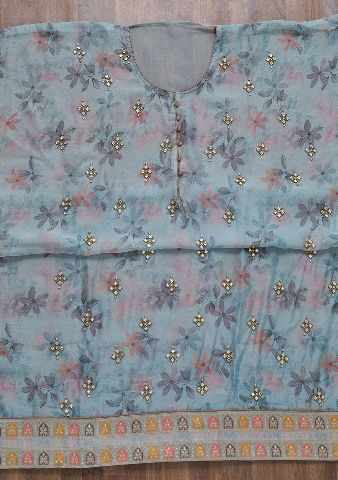 Light Grey Semi Crepe Stonework Unstitched Salwar Suit-koskii