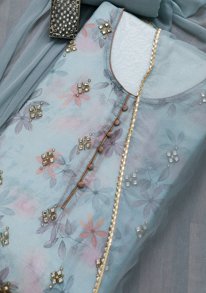 Light Grey Semi Crepe Stonework Unstitched Salwar Suit-koskii