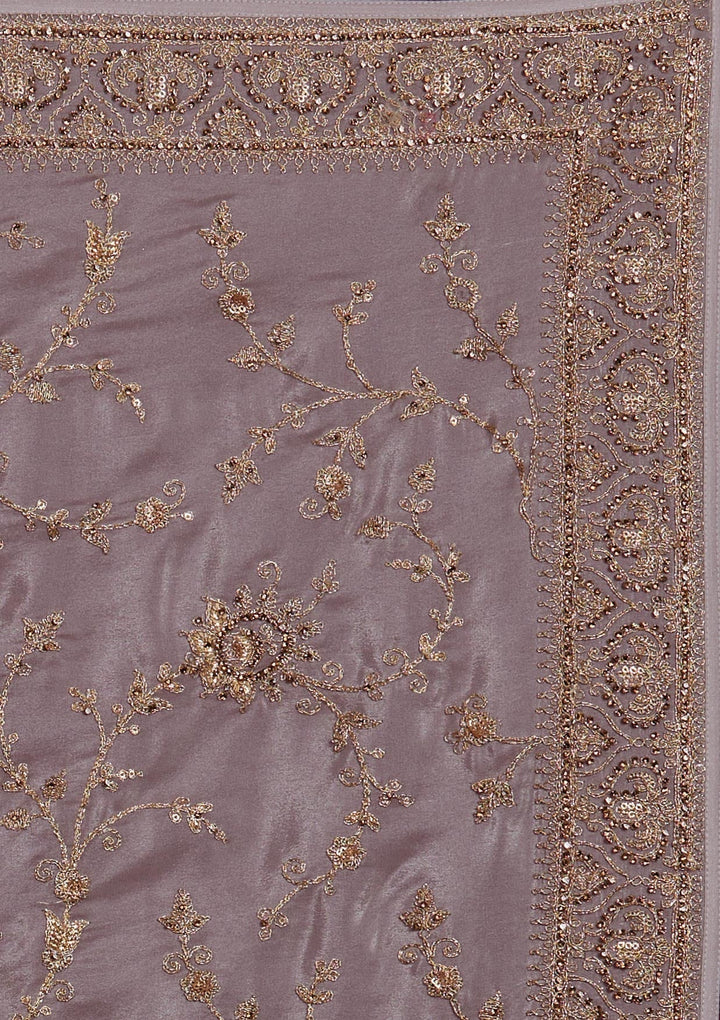 Light Grey Stonework Semi Crepe Designer Saree - Koskii