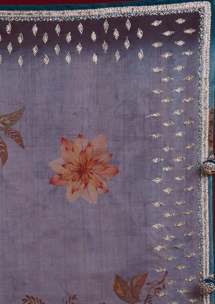 Light Grey Stonework Tissue Designer Saree - Koskii