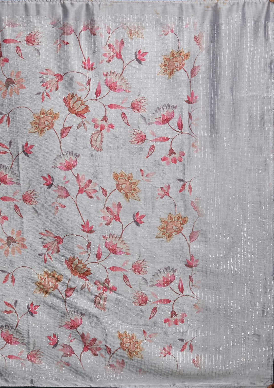 Light Grey Swarovski Taffeta Silk Saree - Koskii