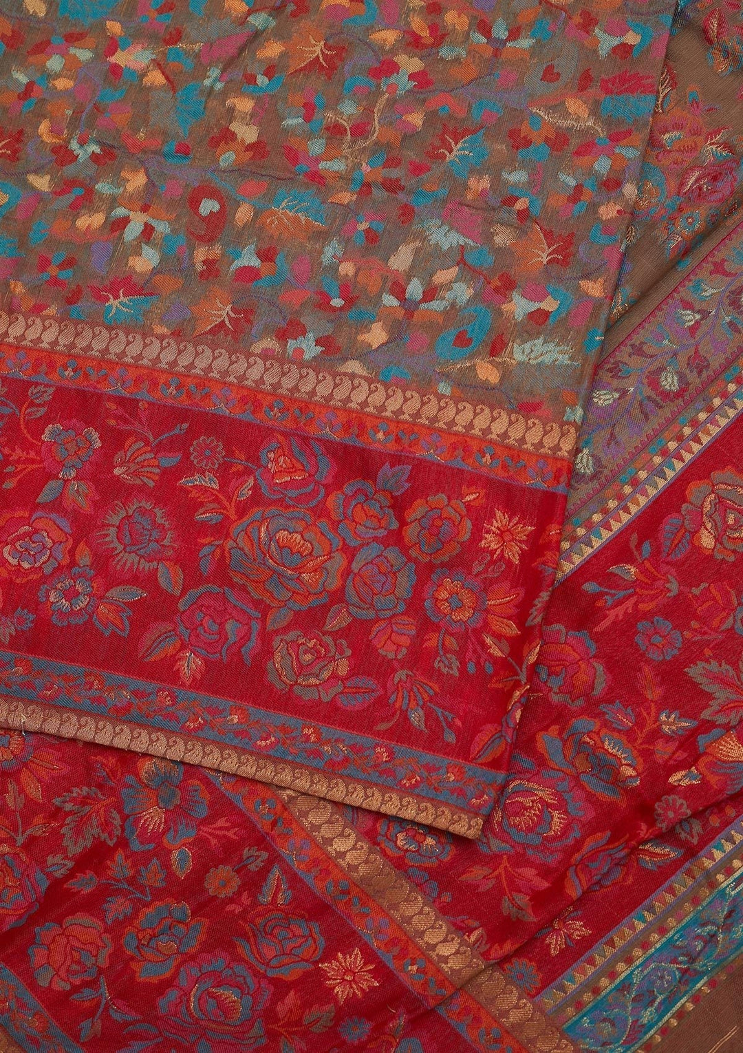 Light Grey Threadwork Chanderi Designer Saree - koskii