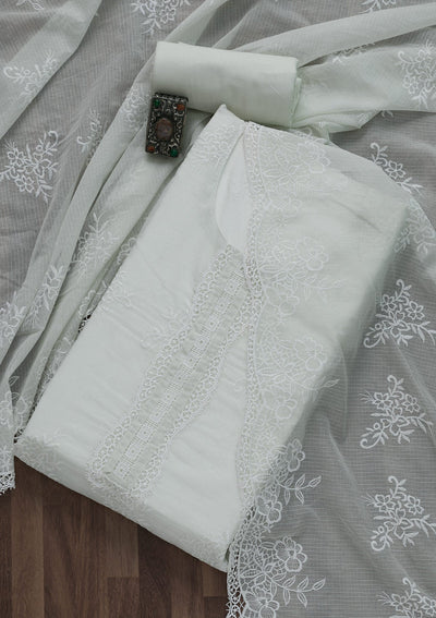 Light Grey Threadwork Cotton Semi-Stitched Salwar Suit-Koskii