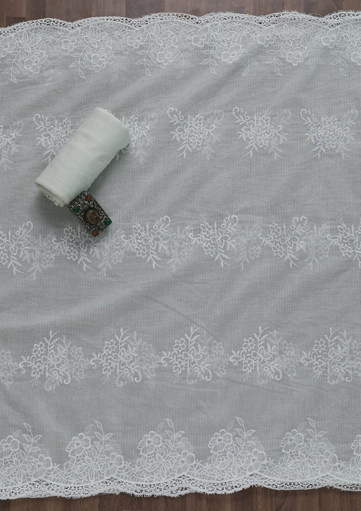 Light Grey Threadwork Cotton Semi-Stitched Salwar Suit-Koskii