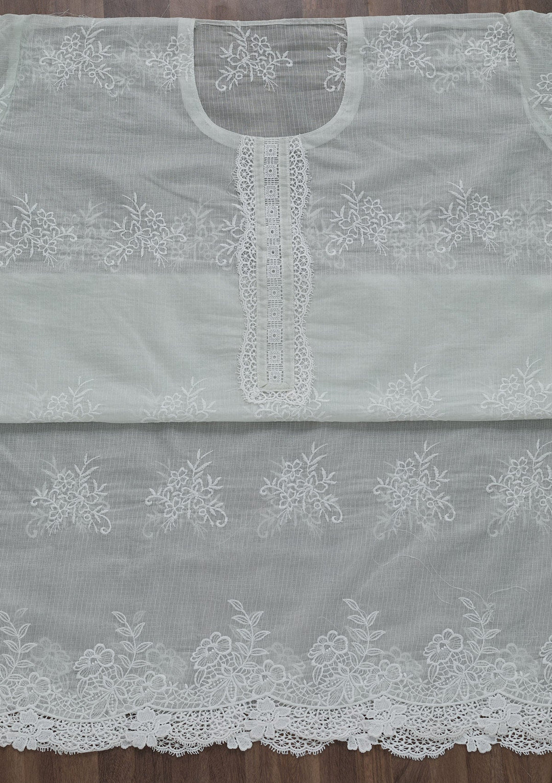 Light Grey Threadwork Cotton Semi-Stitched Salwar Suit-Koskii