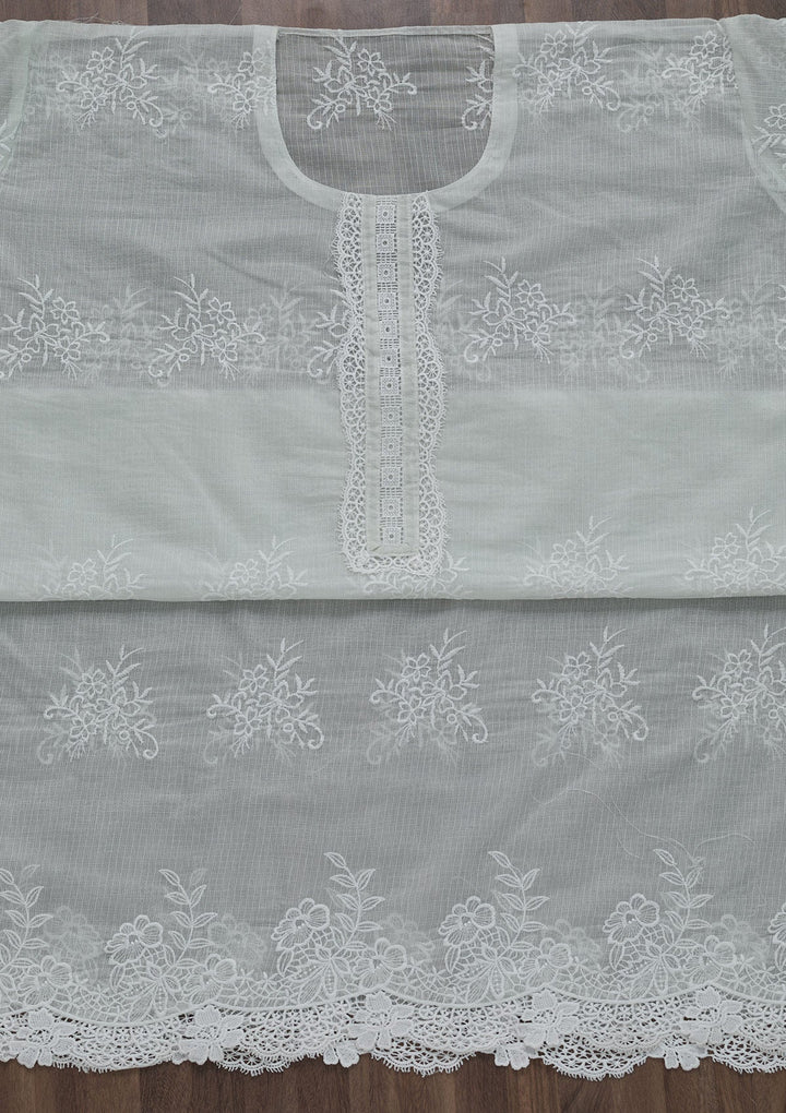 Light Grey Threadwork Cotton Semi-Stitched Salwar Suit-Koskii