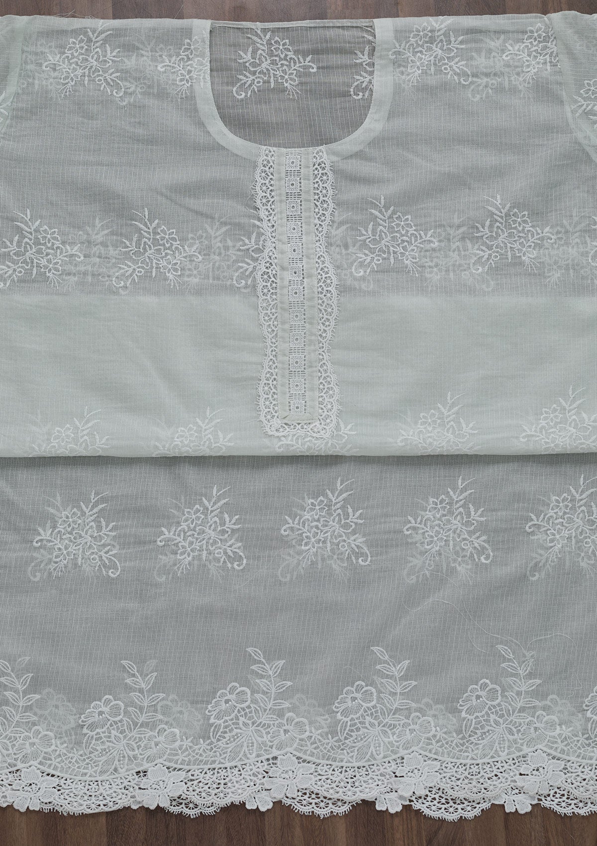 Light Grey Threadwork Cotton Semi-Stitched Salwar Suit-Koskii