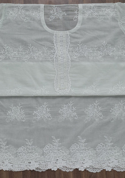 Light Grey Threadwork Cotton Semi-Stitched Salwar Suit-Koskii