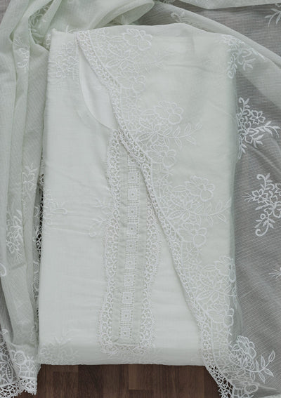 Light Grey Threadwork Cotton Semi-Stitched Salwar Suit-Koskii