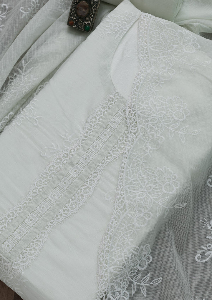Light Grey Threadwork Cotton Semi-Stitched Salwar Suit-Koskii