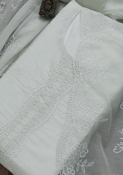 Light Grey Threadwork Cotton Semi-Stitched Salwar Suit-Koskii