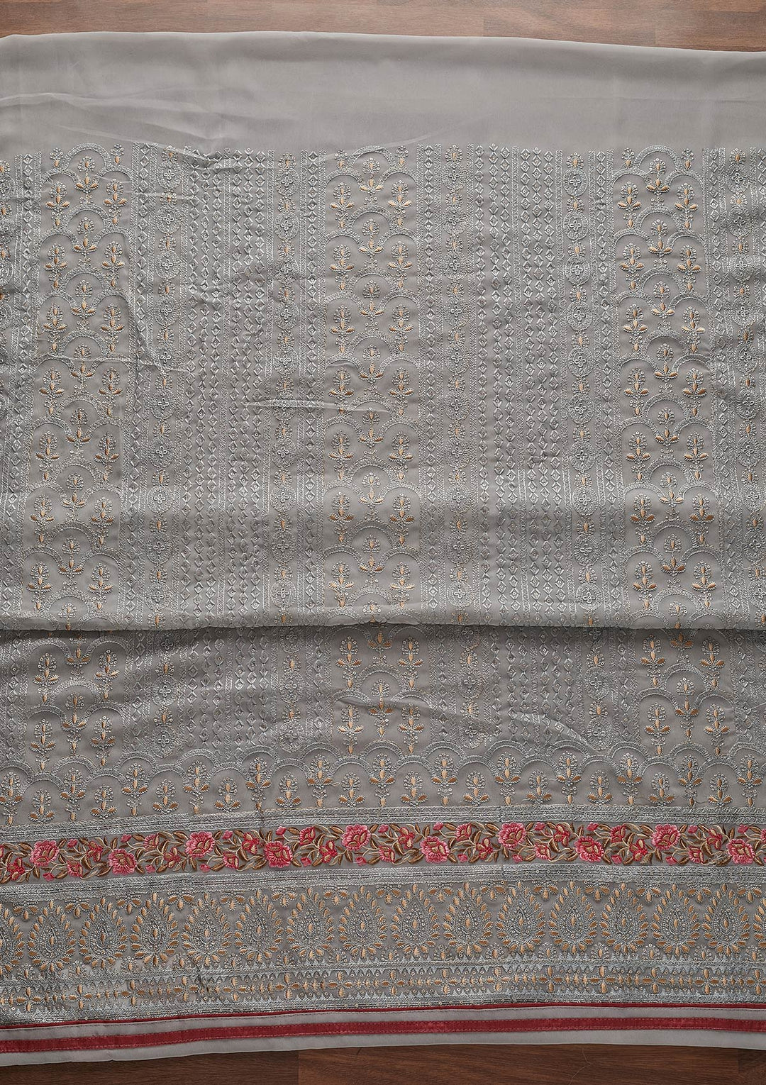 Light Grey Threadwork Georgette Designer Unstitched Salwar Suit - Koskii