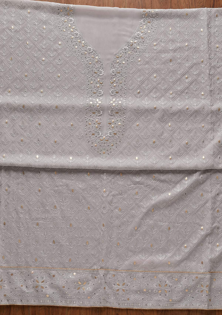 Light Grey Threadwork Georgette Designer Unstitched Salwar Suit - koskii