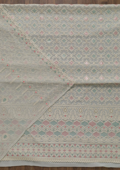 Light Grey Threadwork Georgette Unstitched Salwar Kameez-Koskii
