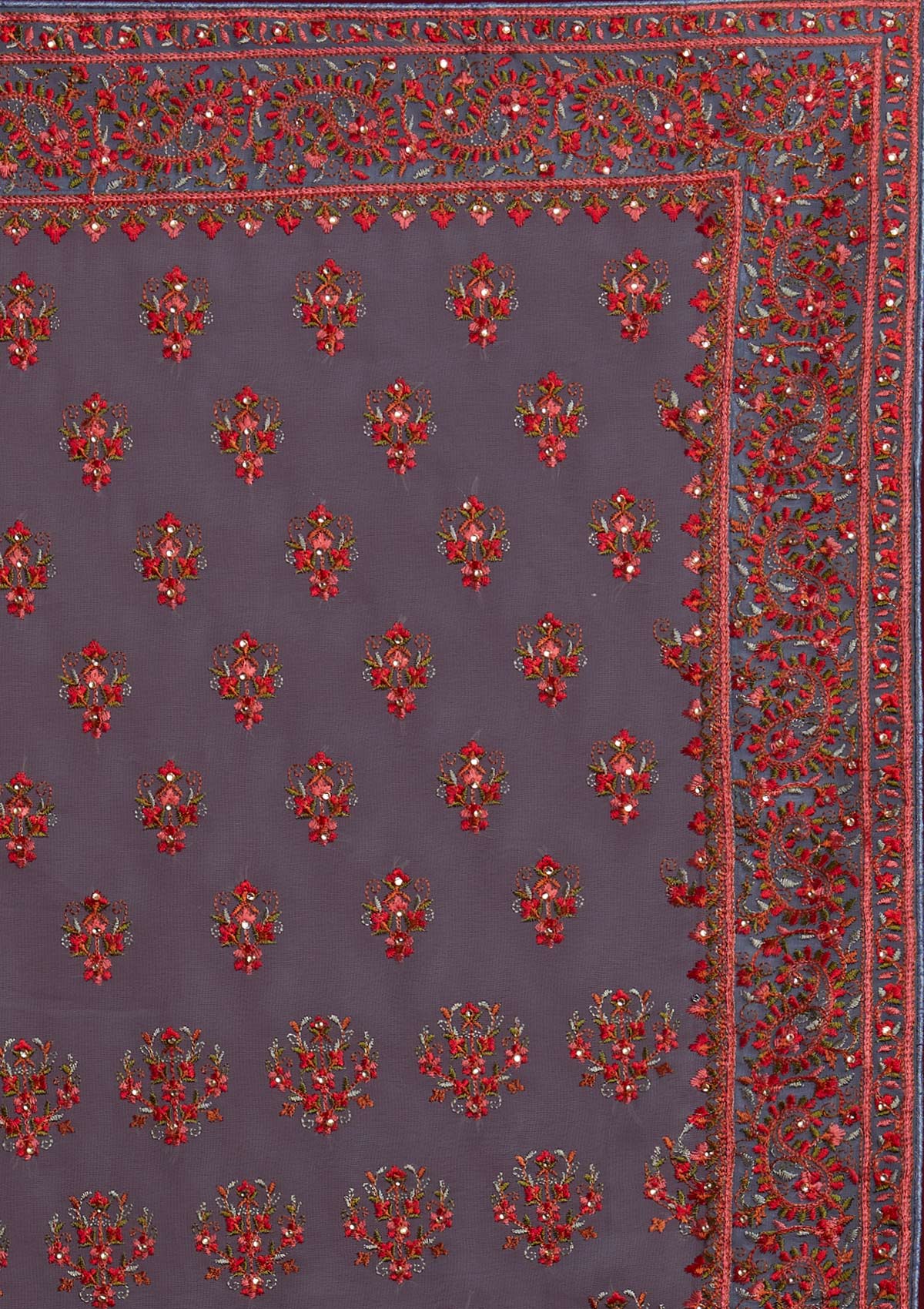 Light Grey Threadwork Georgette Designer Saree- koskii