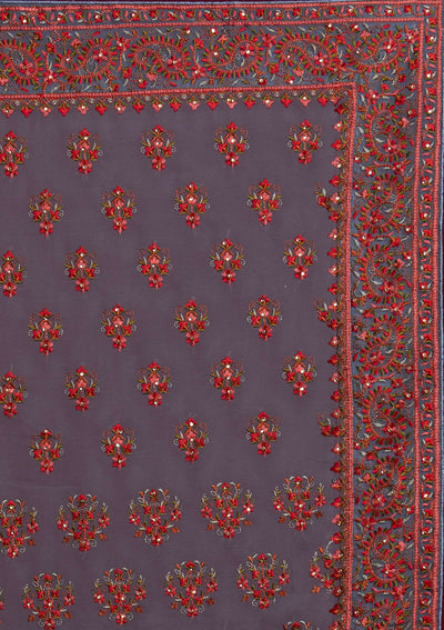 Light Grey Threadwork Georgette Designer Saree- koskii
