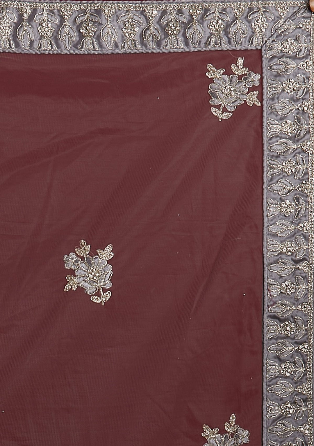 Light Grey Threadwork Net Designer Semi-Stitched Lehenga - koskii