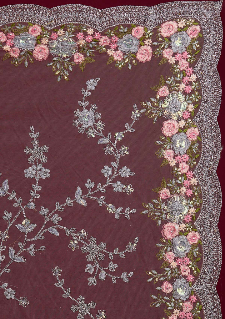 Light Grey Threadwork Net Designer Saree - Koskii