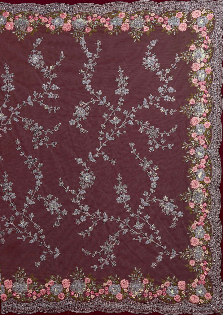 Light Grey Threadwork Net Designer Saree - Koskii
