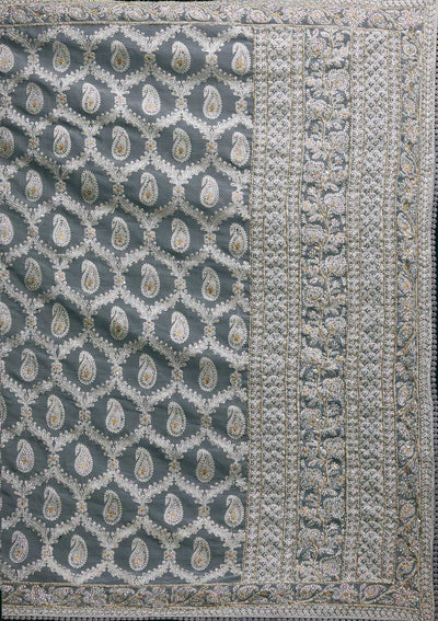 Light Grey Threadwork Net Saree - Koskii