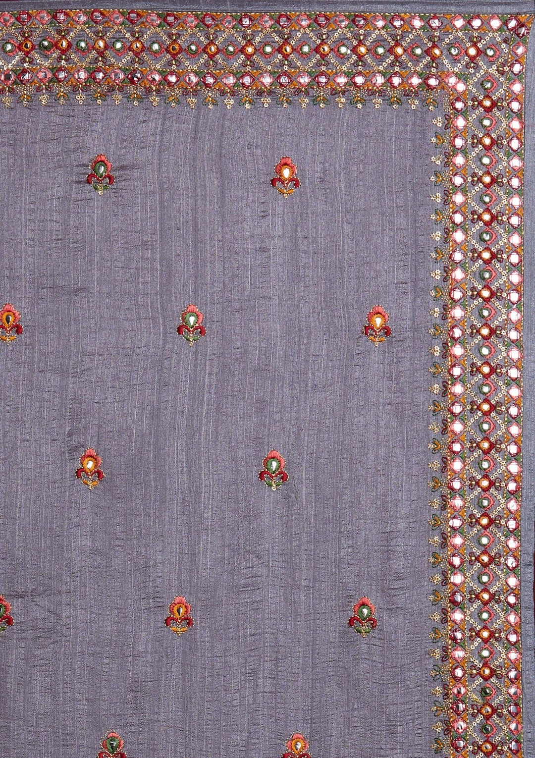 Light Grey Threadwork Raw Silk Designer Saree - Koskii