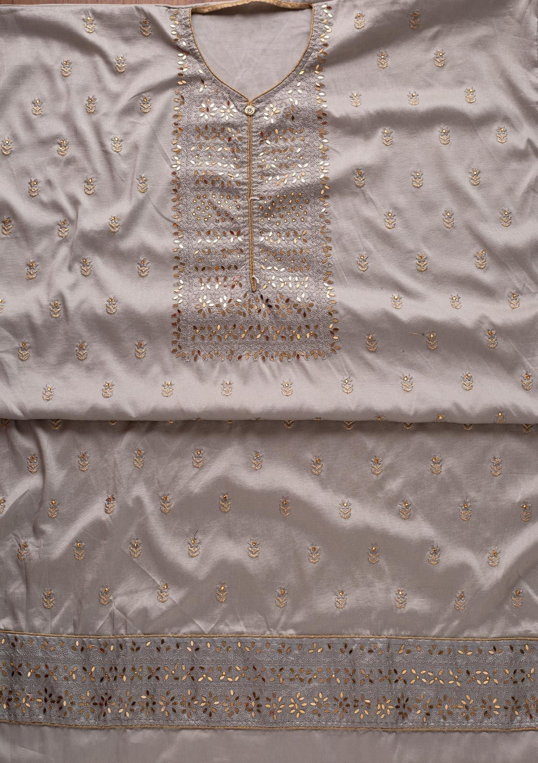Light Grey Threadwork Semi Crepe Designer Unstitched Salwar Suit - koskii