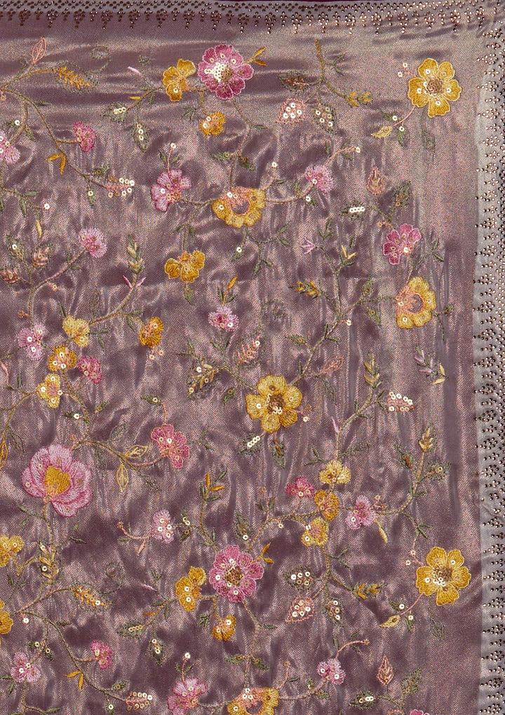 Light Grey Threadwork Tissue Designer Saree - Koskii