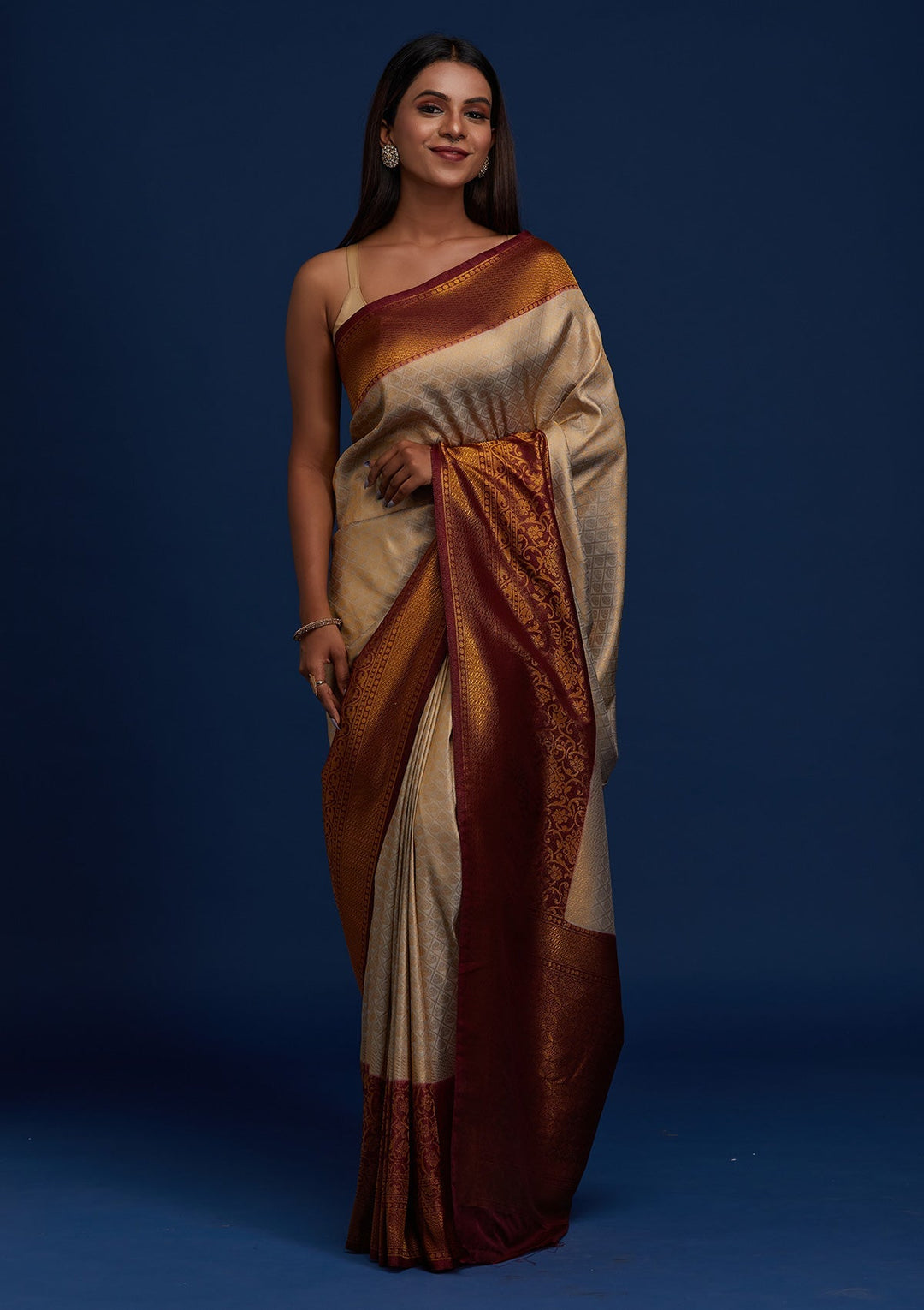 Light Grey Zariwork Art Silk Designer Saree - Koskii